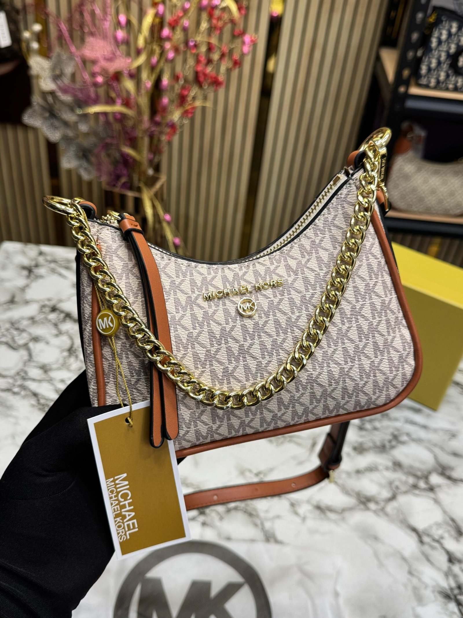 MICHAEL KORS CHARM SLING BAG WITH ORIGINAL BOX AND CARRY BAG