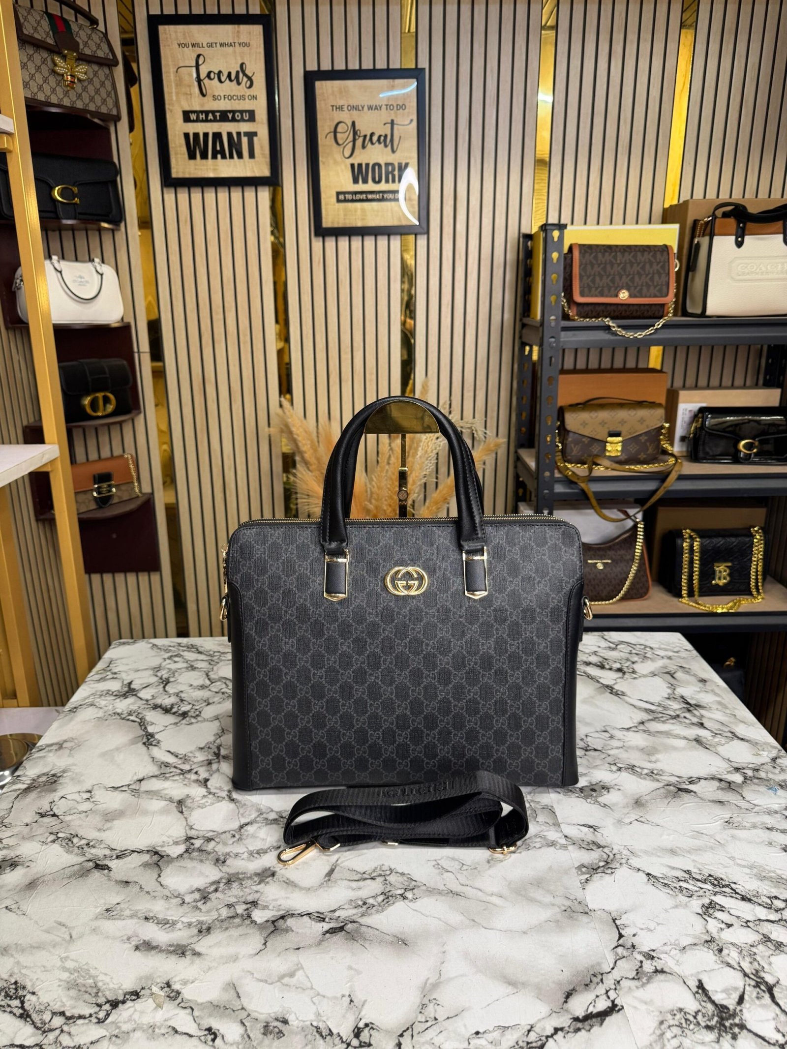 GUCCI MONOGRAM BLACK LAPTOP BAG