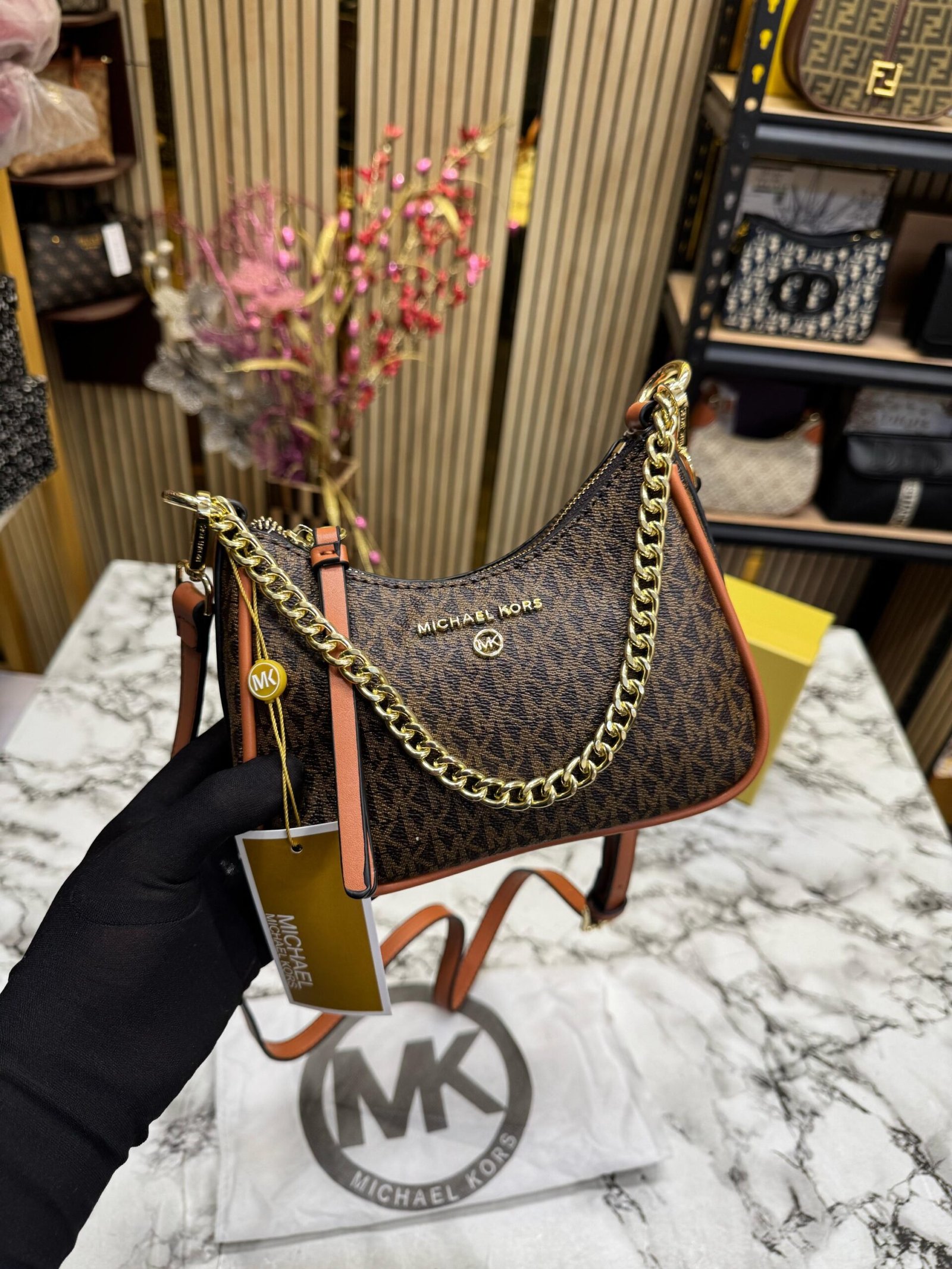 MICHAEL KORS CHARM SLING BAG WITH ORIGINAL BOX AND CARRY BAG