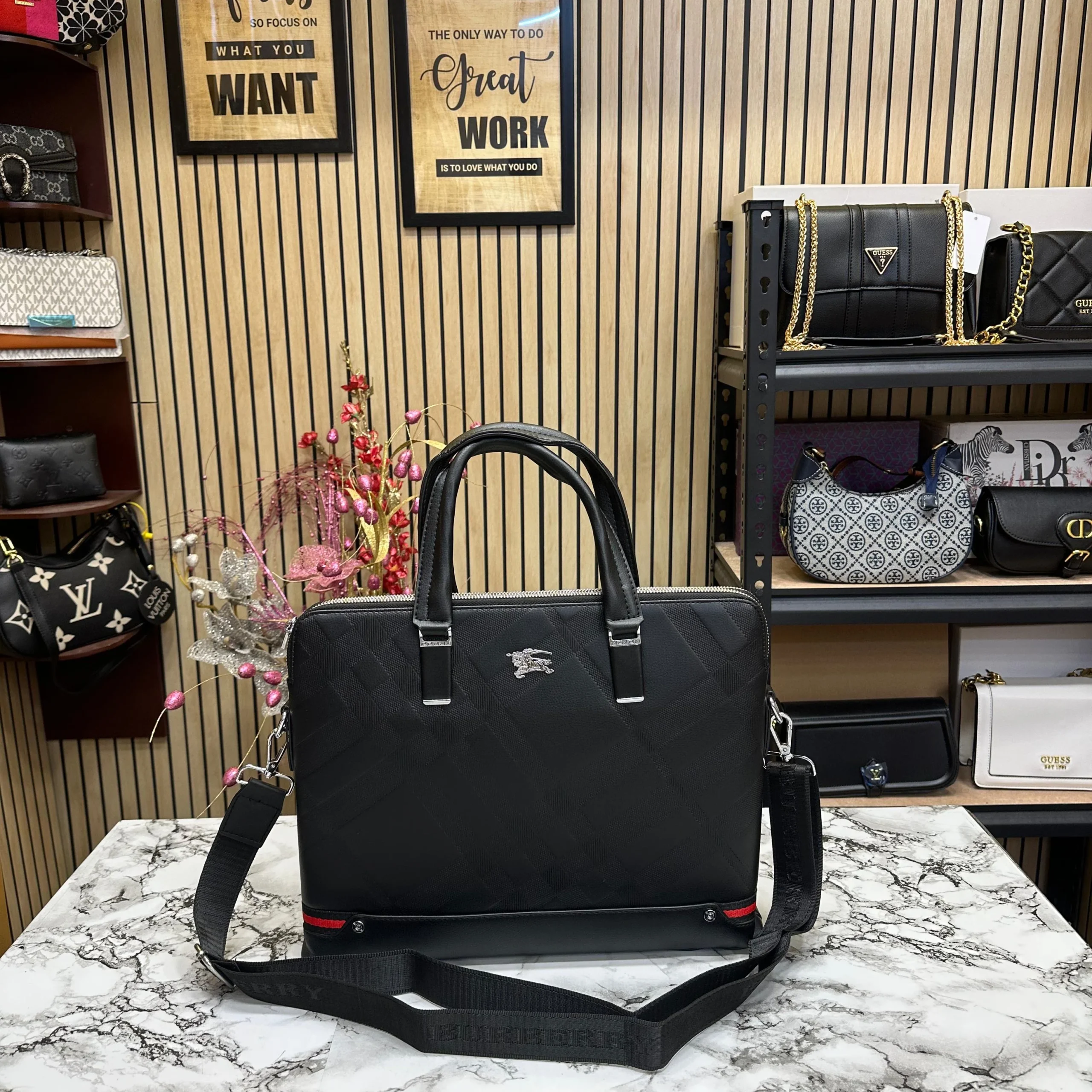 Burberry Check Canvas Laptop Bag (Black)