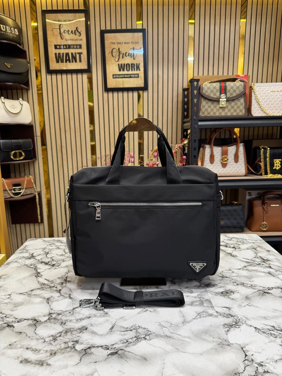 Prada Saffiano Leather Briefcase laptop Bag (Black)