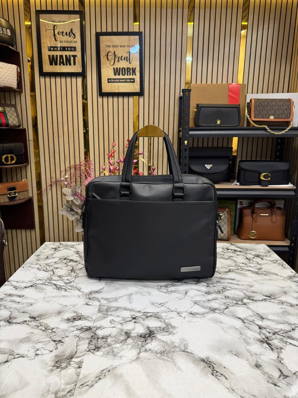 Calvin Klein black polyester laptop Bag (Black)