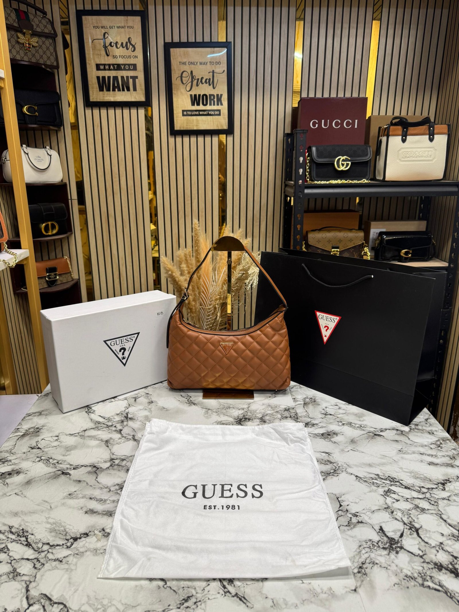 GUESS RAINEE SHOULDER BAG BROWN