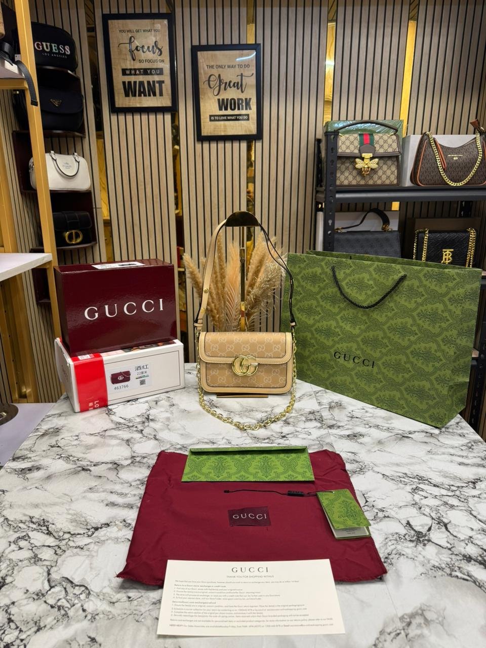 GUCCI GG CANVAS JACQUARD PREMIUM SHOULDER BAG WITH ORIGNAL BOX AND CARRY BAG ( YELLOW)