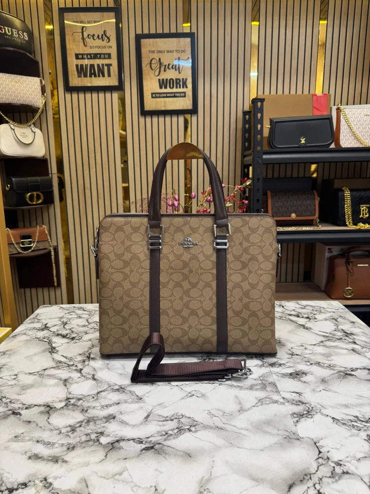 COACH MONOGRAM CC PRINTED PREMIUM LAPTOP BAG (Cream)