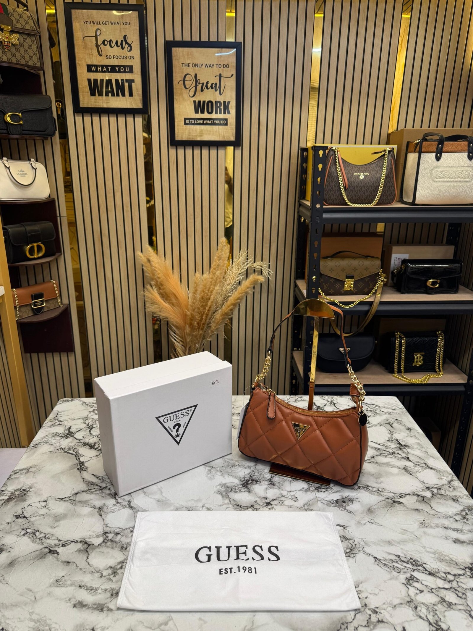 Guess Quilted Shoulder Bag With Box And Dust Bag