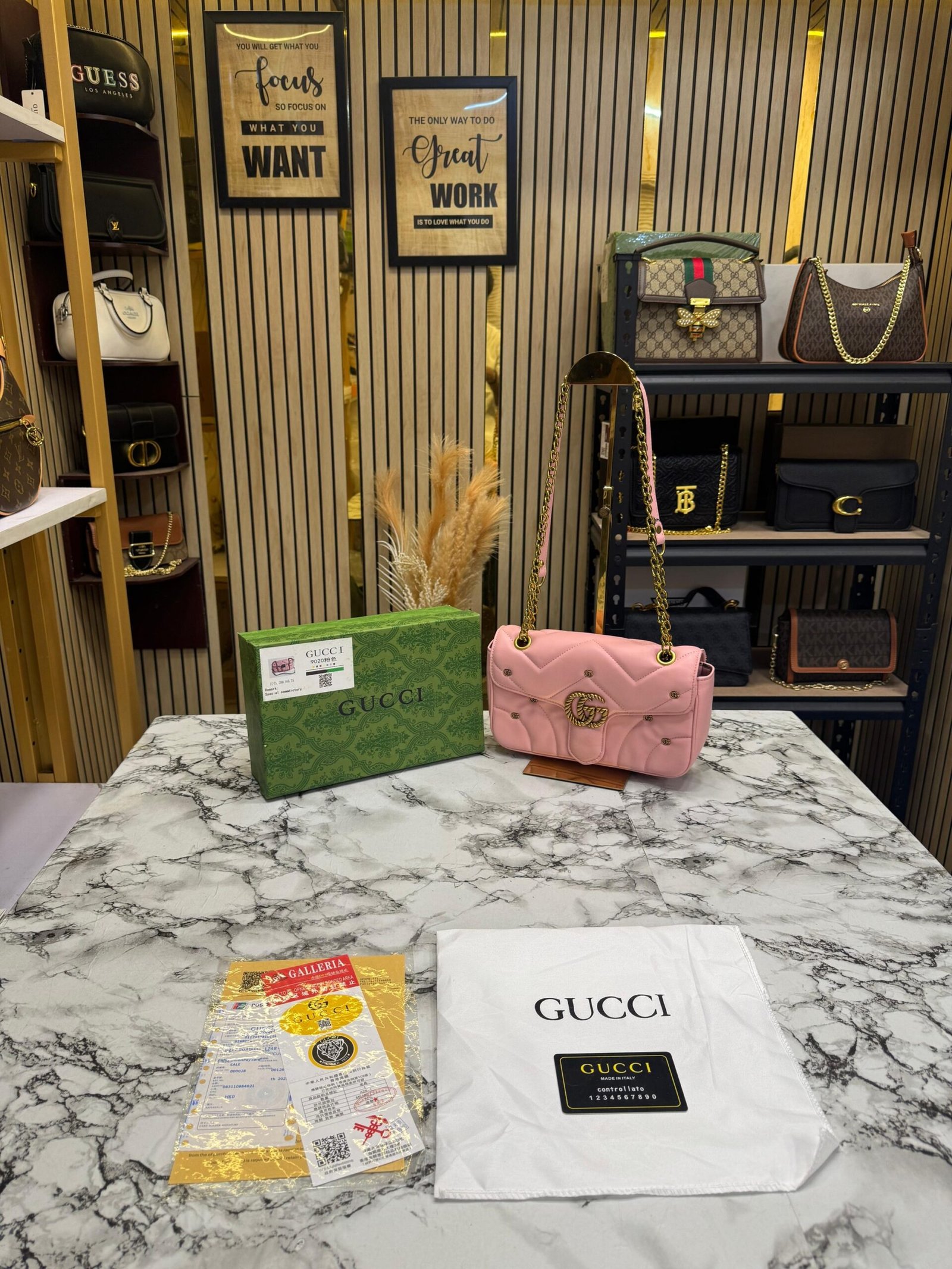 GUCCI GG MARMONT DESIGNER SLING BAG WITH ORIGINAL BOX AND CARRY BAG