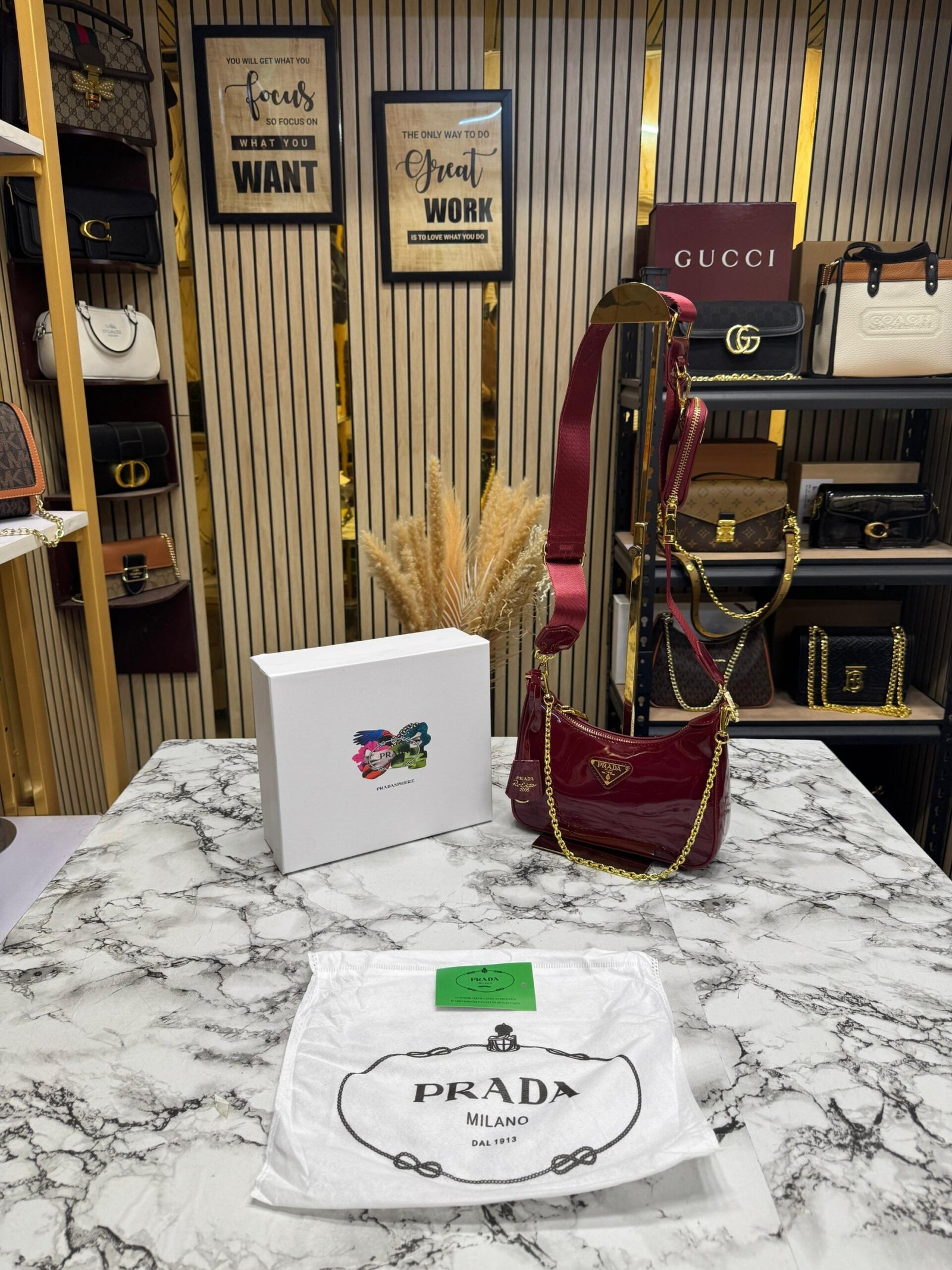 PRADA RE-EDITION GLOSSY PREMIUM BAG WITH OG BOX