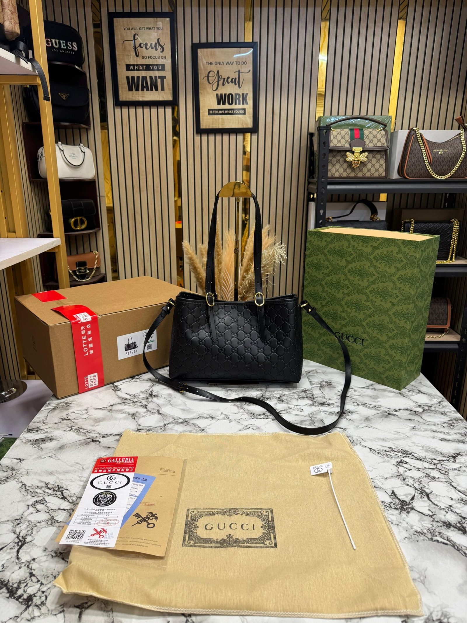 Gucci GG Embossed Emblem Large Tote Bag With Double Og Box And Dust Bag