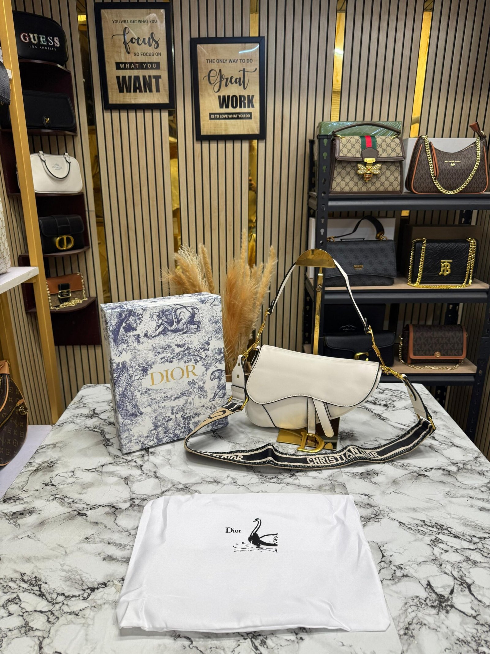 CHRISTIAN DIOR SADDLE WHITE WITH ORIGNAL BOX