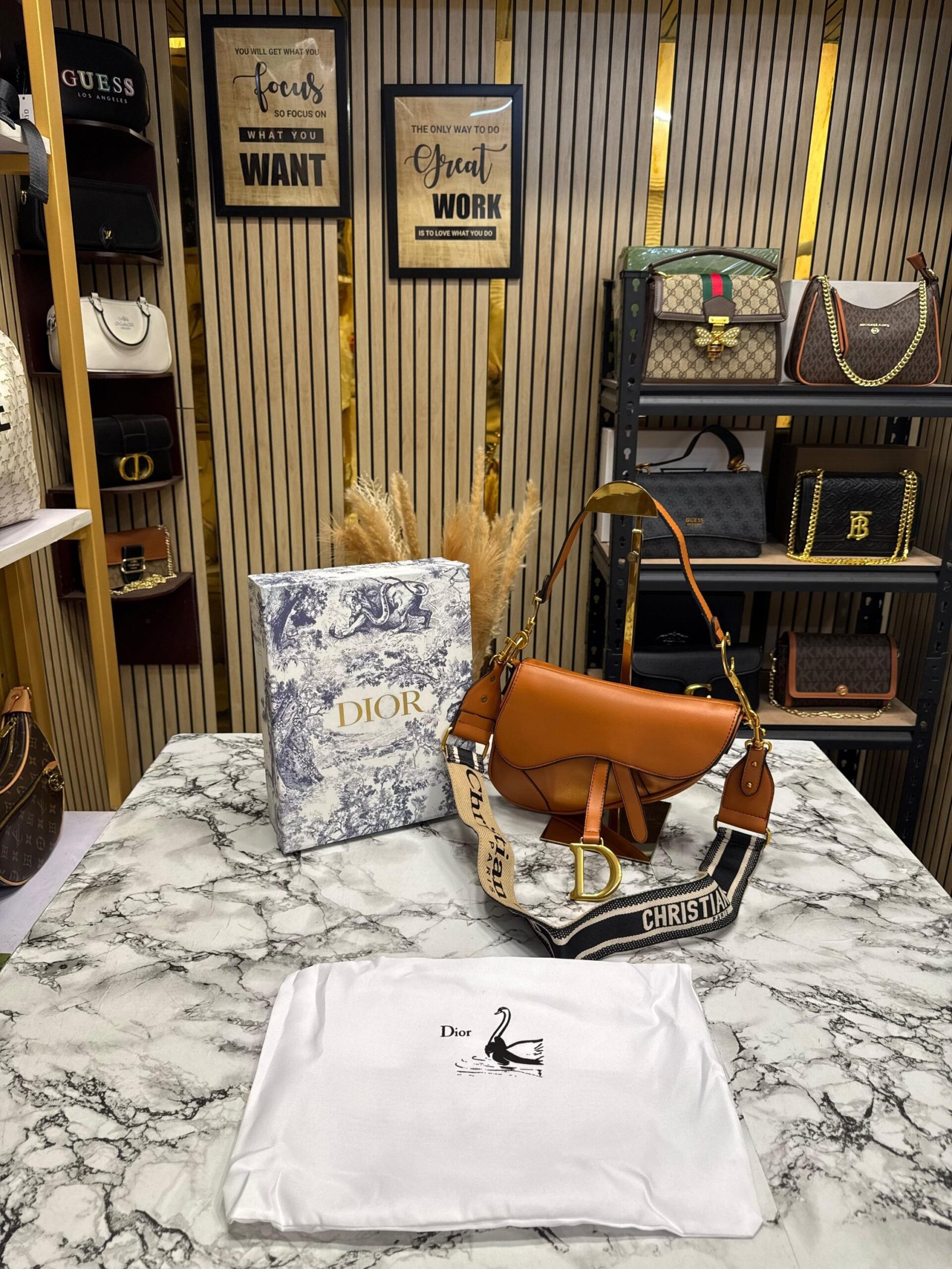 CHRISTIAN DIOR SADDLE BROWN WITH ORIGNAL BOX