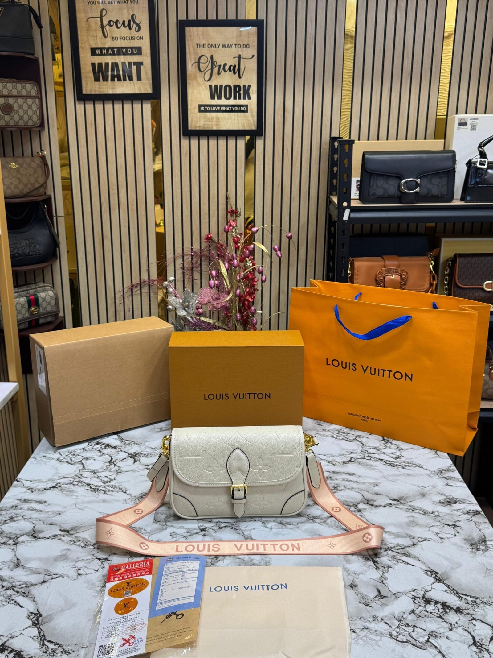LOUIS VUITTON DESIGNER SLING BAG WITH DOUBLE BOX PACKING AND CARRY BAG