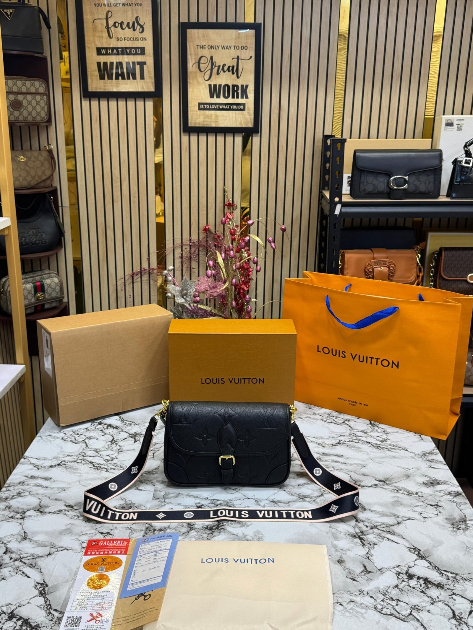 LOUIS VUITTON DESIGNER SLING BAG WITH DOUBLE BOX PACKING AND CARRY BAG