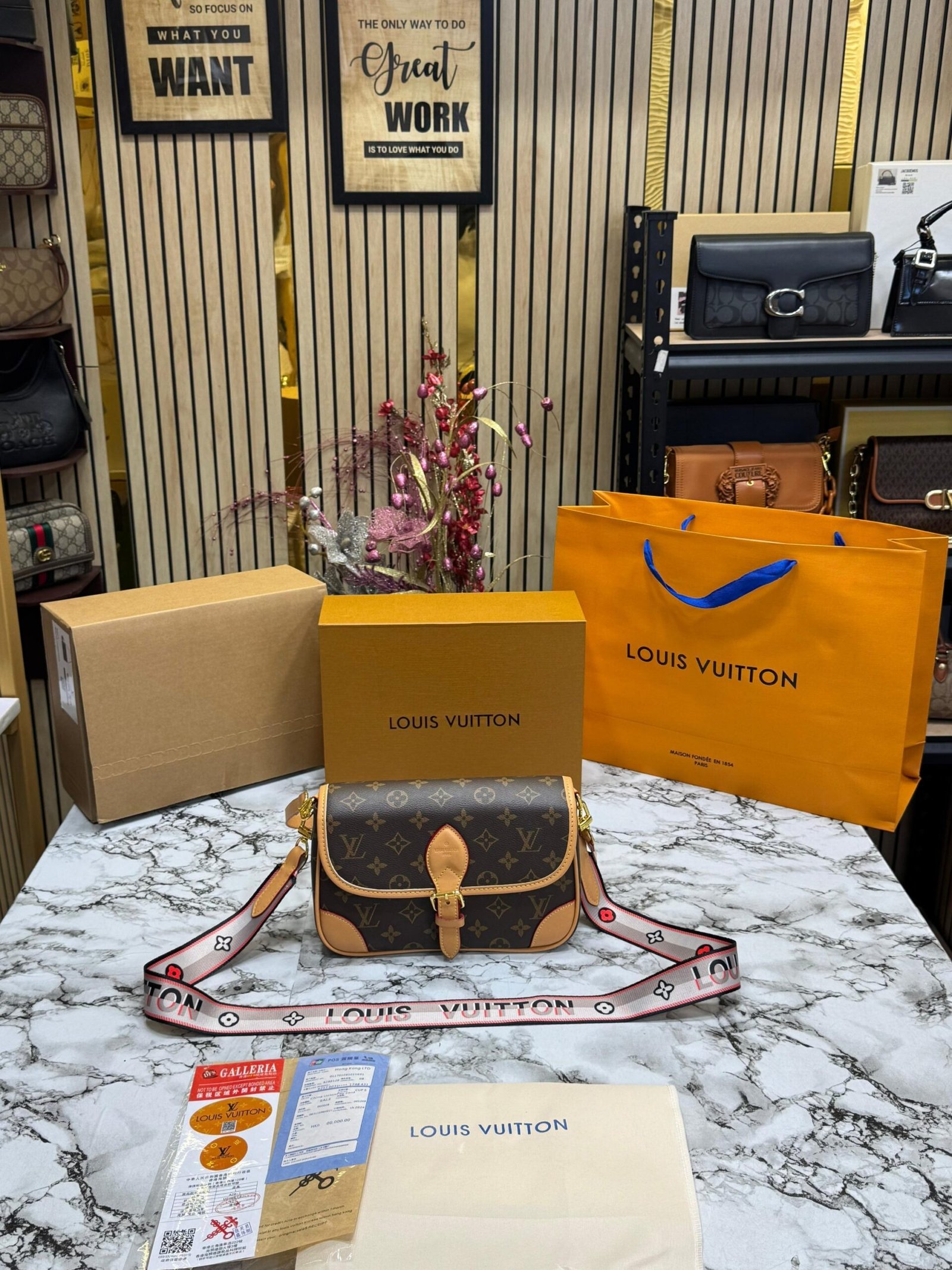 LOUIS VUITTON DESIGNER SLING BAG WITH DOUBLE BOX PACKING AND CARRY BAG
