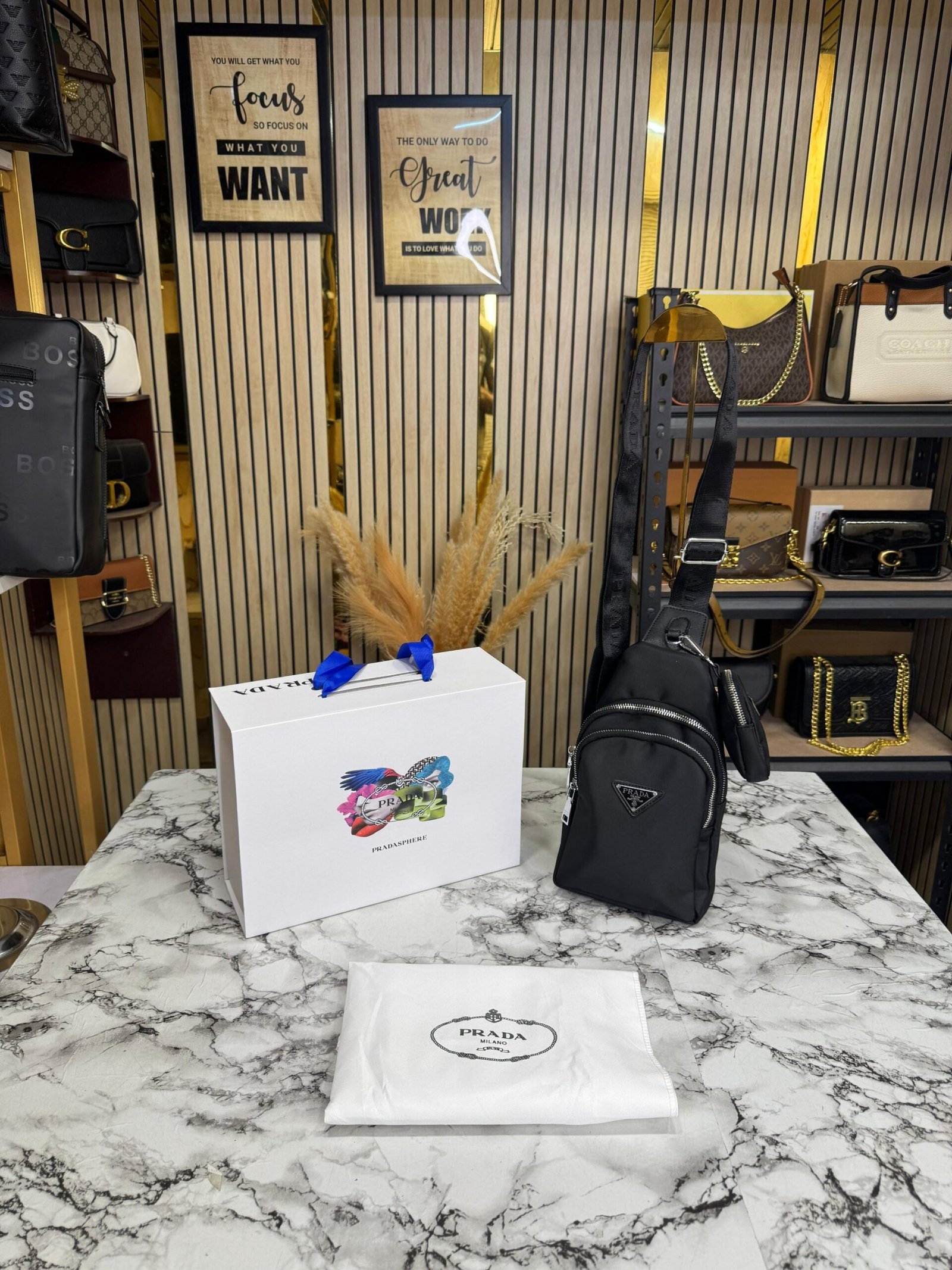 PRADA NYLON CHEST BAG WITH ORIGNAL MAGNETIC BOX