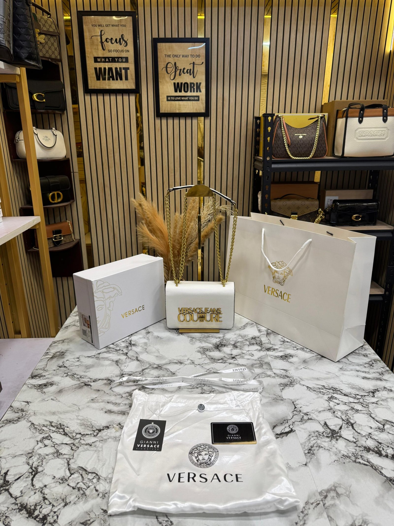 VERSACE SLING BAG WITH DOUBLE BOX AND CARRY BAG (WHITE)