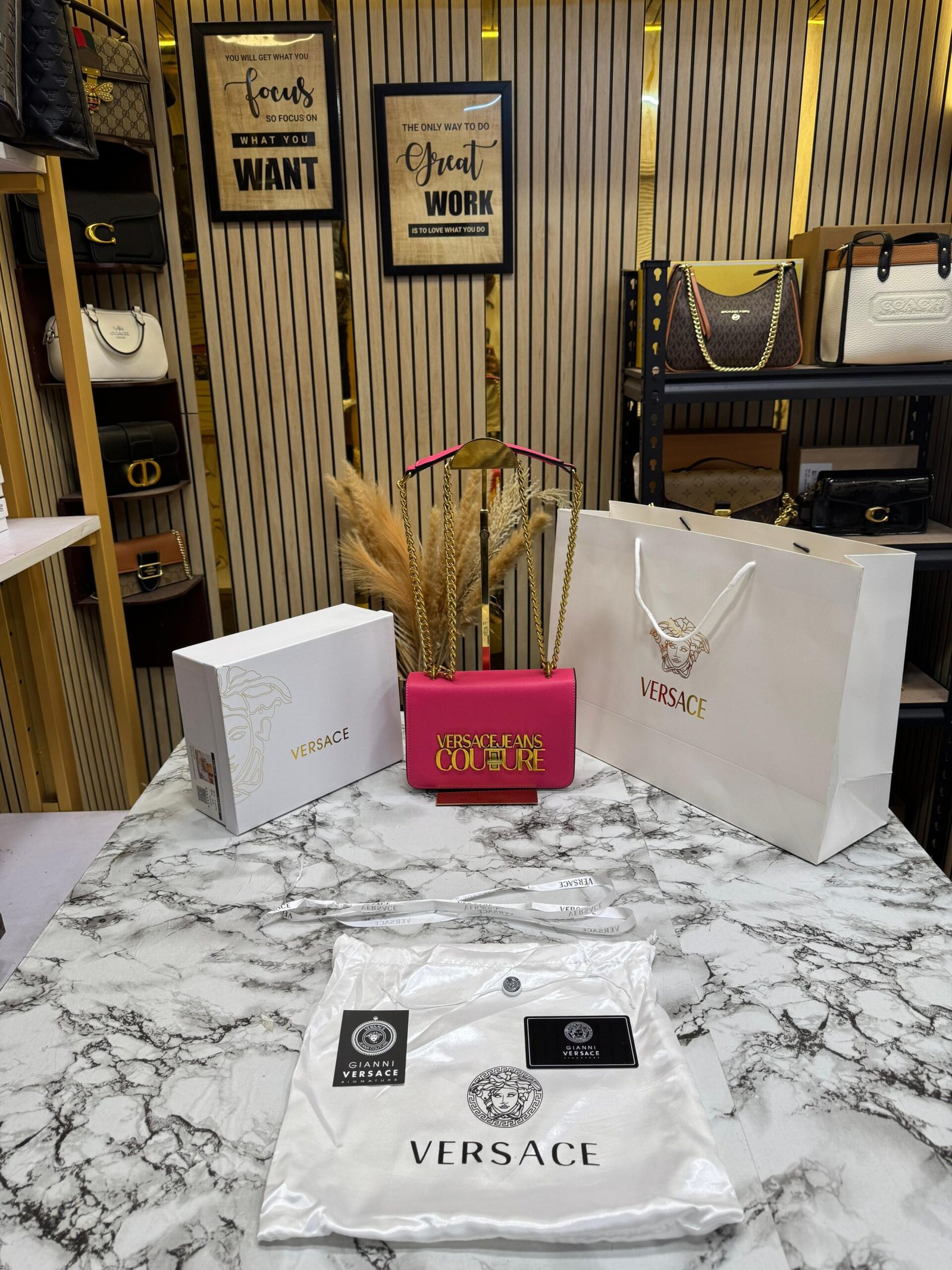 VERSACE SLING BAG WITH DOUBLE BOX AND CARRY BAG (PINK)