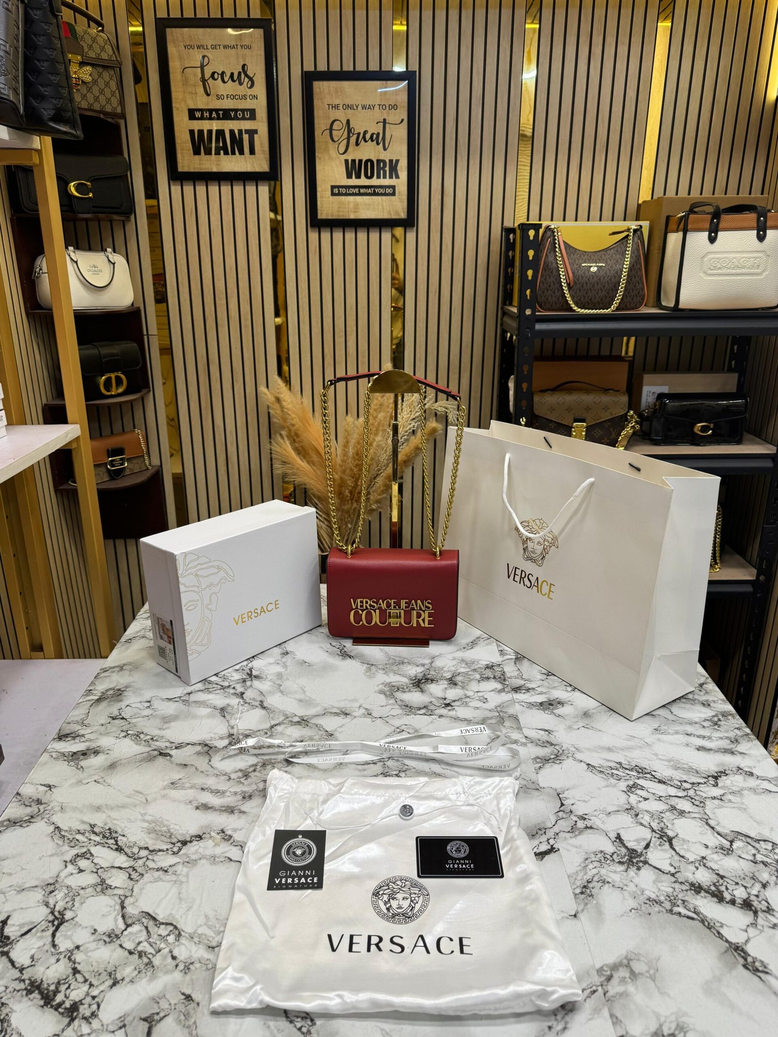 VERSACE SLING BAG WITH DOUBLE BOX AND CARRY BAG (MAROON)