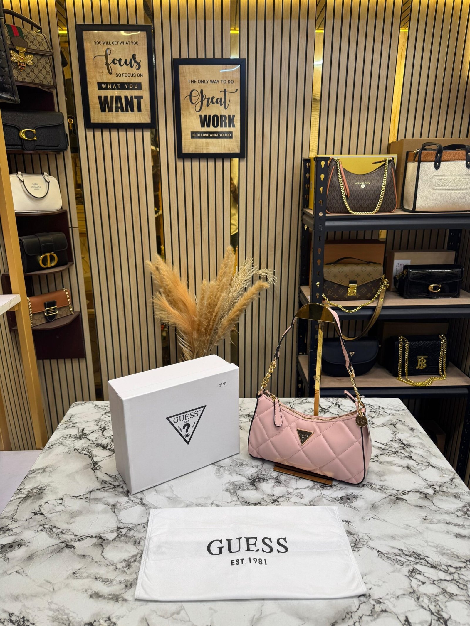 Guess Quilted Shoulder Bag With Box And Dust Bag
